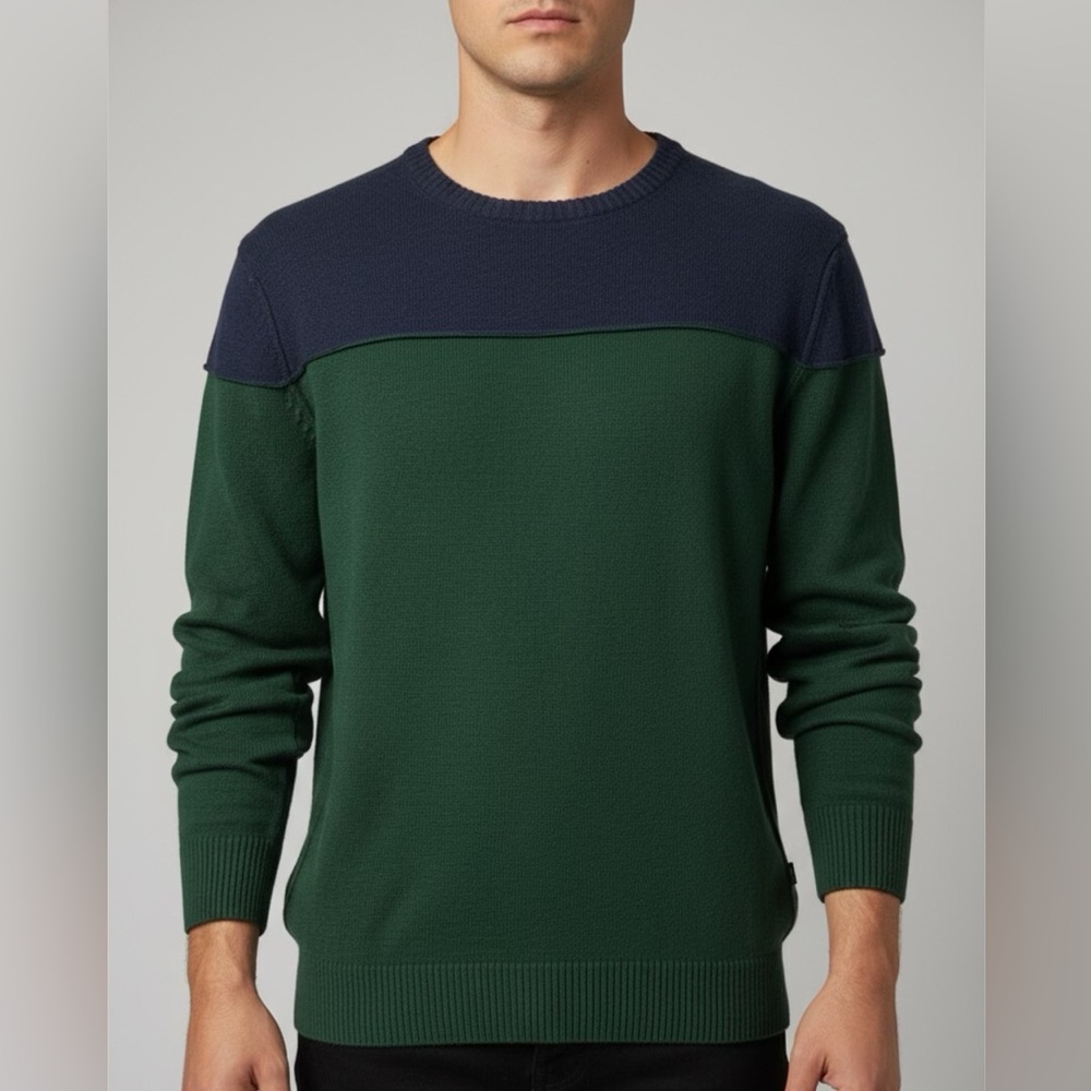 Buffalo David Bitton Forest Green and Midnight Blue Crewneck Sweater. Ptp 19”